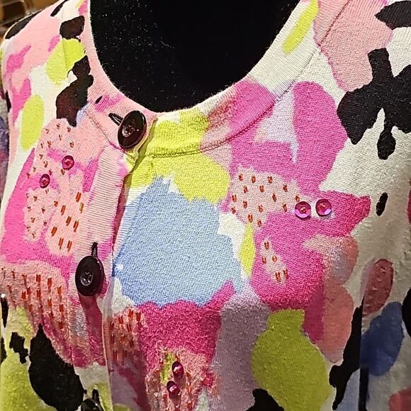 Womens multi colored embellished 3 button cardigan size XL - Picture 4 of 7